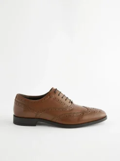 Next Wide Fit Leather Oxford Brogue Shoes Tan Brown Outlet
