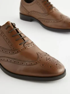 Next Wide Fit Leather Oxford Brogue Shoes Tan Brown Outlet