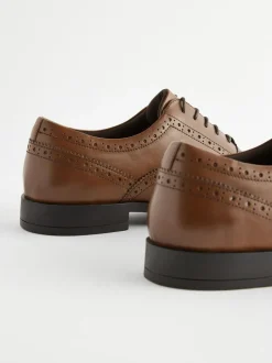Next Wide Fit Leather Oxford Brogue Shoes Tan Brown Outlet
