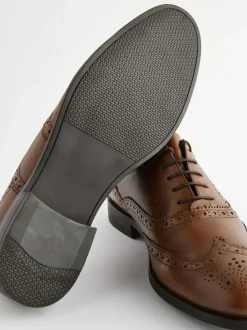 Next Wide Fit Leather Oxford Brogue Shoes Tan Brown Outlet
