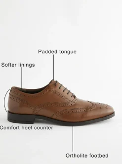 Next Wide Fit Leather Oxford Brogue Shoes Tan Brown Outlet