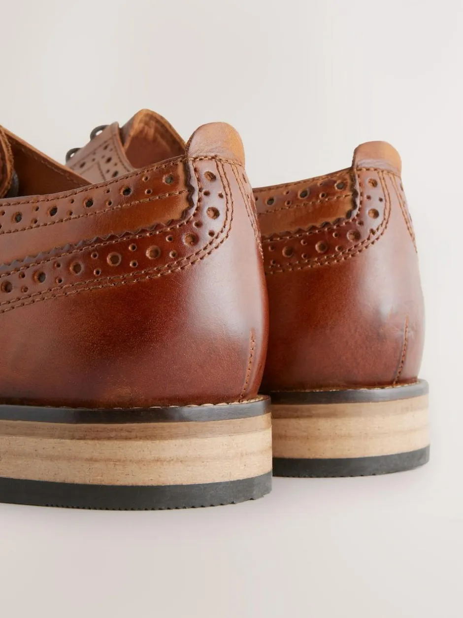 Next Wide Fit Leather Contrast Sole Brogue Shoes Tan Brown Outlet