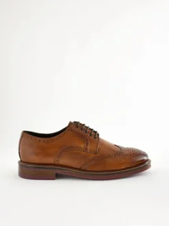 Next Tan Brown Wide Fit Leather Contrast Sole Chunky Brogues Shoes Hot