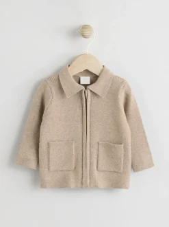 Next Zip front knitted Shacket (0mths-2yrs) Tan Brown Clearance