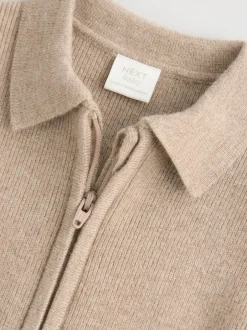 Next Zip front knitted Shacket (0mths-2yrs) Tan Brown Clearance