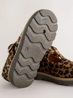 Next Wide Fit (G) T-Bar Shoes Tan/Animal Print New