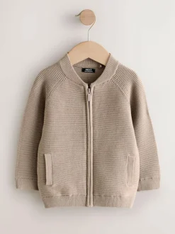 Next Taupe Brown Zip Through Cardigan (3mths-7yrs) Best