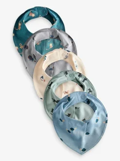Next 5 Pack Dribble Baby 100% Cotton Bibs Teal Blue Online