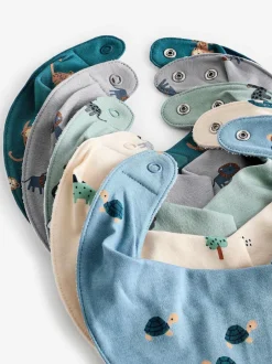 Next 5 Pack Dribble Baby 100% Cotton Bibs Teal Blue Online