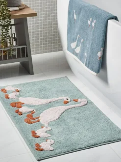 Next Teal Blue Goose And Friends 100% Cotton Bath Mat Best