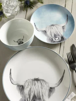 Next Teal Blue Hamish The Highland Cow 12 Piece Dinner Set Discount