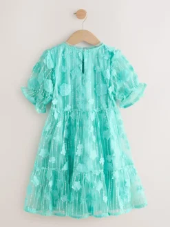 Next Mesh Flower Sequin Party Dress (3-16yrs) Teal Blue Best