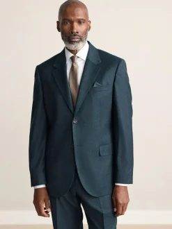 Next Teal Blue Regular Fit Signature Zignone Italian Wool Cashmere Blend Flannel Suit Jacket Outlet