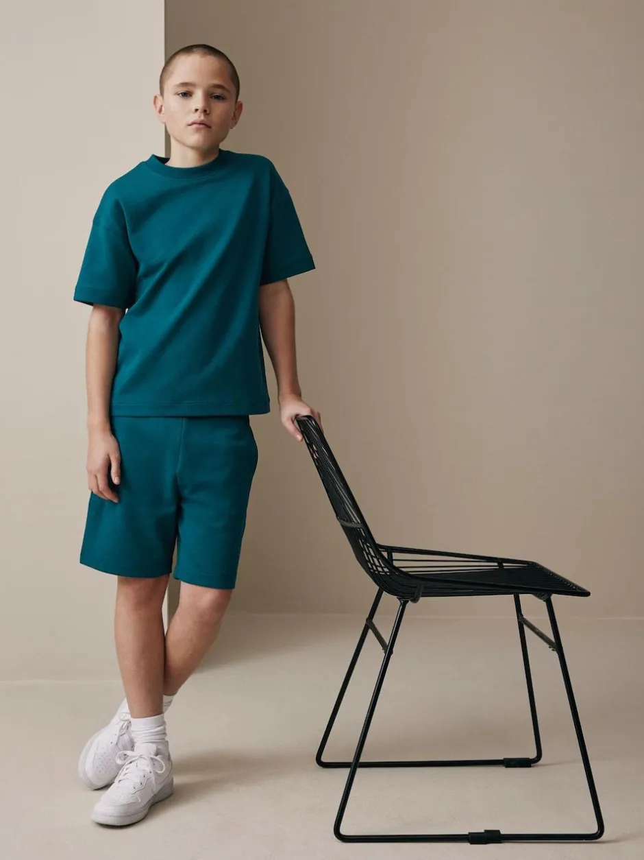 Next Relaxed Fit Heavyweight T-Shirt and Shorts Set (3-16yrs) Teal Blue Best