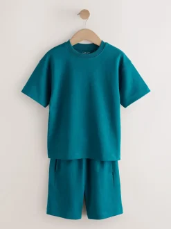 Next Relaxed Fit Heavyweight T-Shirt and Shorts Set (3-16yrs) Teal Blue Best