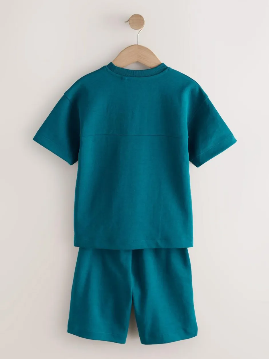 Next Relaxed Fit Heavyweight T-Shirt and Shorts Set (3-16yrs) Teal Blue Best