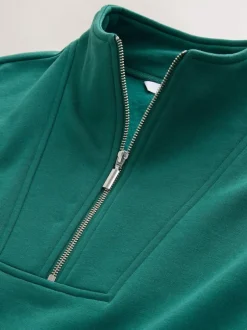Next Relaxed Fit Heavyweight Cotton Rich Jersey Zip Neck Sweatshirt Teal Blue Hot