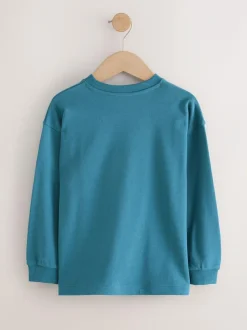 Next Teal Blue Relaxed Fit Long Sleeve Heavyweight T-Shirt (3-16yrs) Best