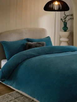 Next Teal Blue Teddy Fleece Duvet Cover and Pillowcase Set Sale