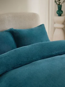 Next Teal Blue Teddy Fleece Duvet Cover and Pillowcase Set Sale