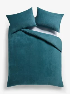 Next Teal Blue Teddy Fleece Duvet Cover and Pillowcase Set Sale