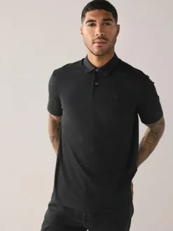 Next Teal Blue/Black/Rust Red Regular Fit Short Sleeve Jersey Polo Shirts 3 Pack Clearance