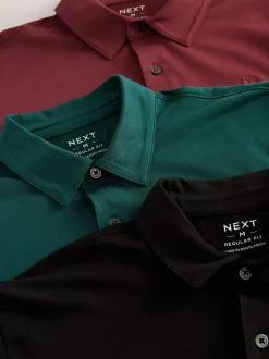 Next Teal Blue/Black/Rust Red Regular Fit Short Sleeve Jersey Polo Shirts 3 Pack Clearance
