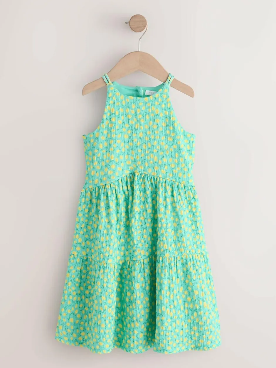 Next Teal Lemon Print Strappy Crinkle Summer Dress (3-16yrs) Sale