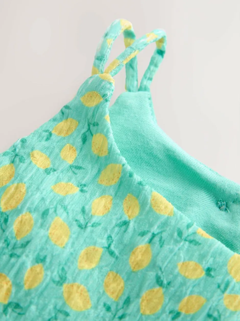 Next Teal Lemon Print Strappy Crinkle Summer Dress (3-16yrs) Sale