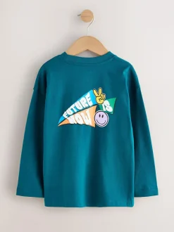 Next Teal/Blue/Grey Bright Graffiti Relaxed Fit Graphic Print Long Sleeve T-Shirts 3 Pack (3-16yrs) Clearance