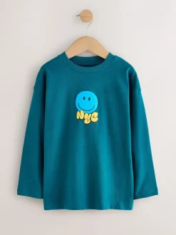 Next Teal/Blue/Grey Bright Graffiti Relaxed Fit Graphic Print Long Sleeve T-Shirts 3 Pack (3-16yrs) Clearance