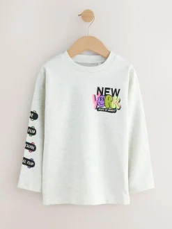 Next Teal/Blue/Grey Bright Graffiti Relaxed Fit Graphic Print Long Sleeve T-Shirts 3 Pack (3-16yrs) Clearance
