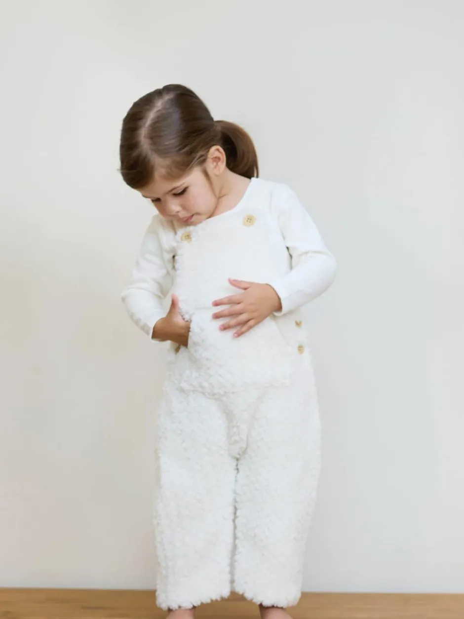 The Little Tailor Baby Chunky Sherpa Fleece Dungarees and Bodysuit Set Cream New
