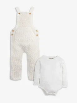 The Little Tailor Baby Chunky Sherpa Fleece Dungarees and Bodysuit Set Cream New
