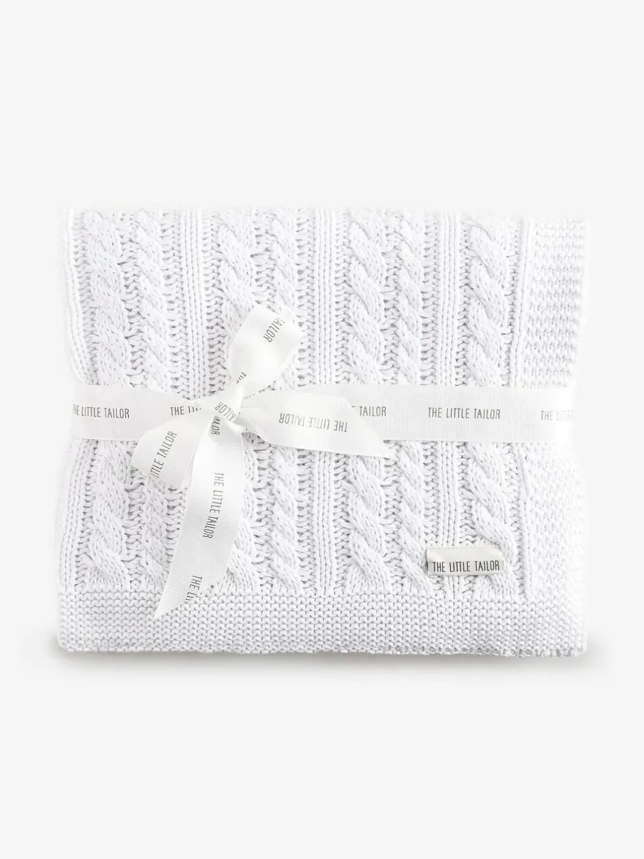 The Little Tailor Baby Fisherman Cable Knitted Blanket White Best