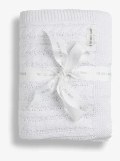 The Little Tailor Baby Fisherman Cable Knitted Blanket White Best
