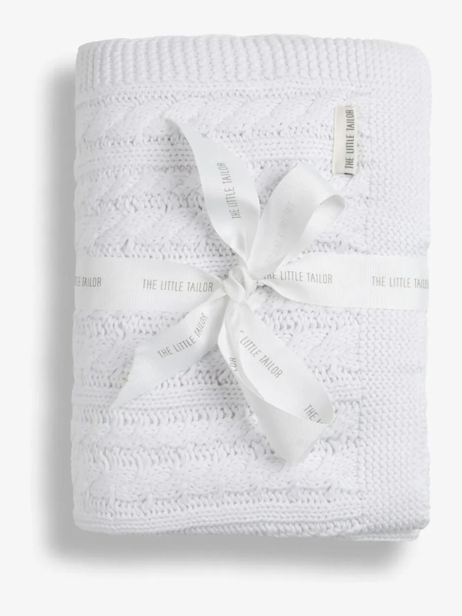 The Little Tailor Baby Fisherman Cable Knitted Blanket White Best