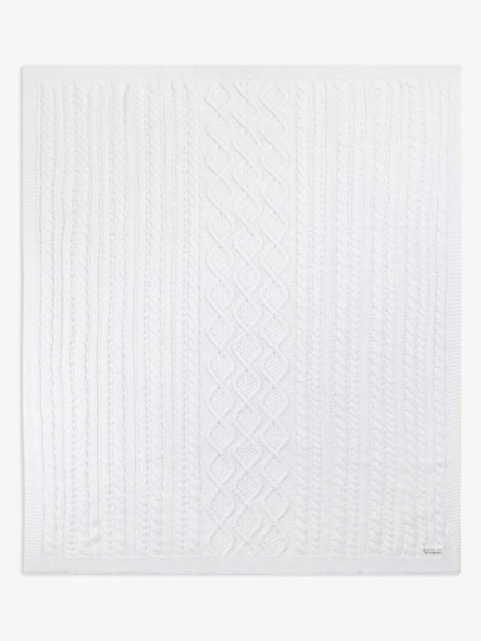 The Little Tailor Baby Fisherman Cable Knitted Blanket White Best