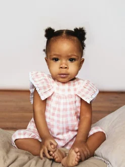 The Little Tailor Baby Muslin 100% Cotton Playsuit Pink Clearance