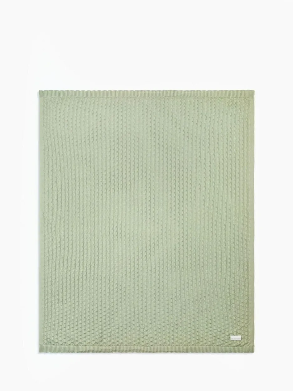 The Little Tailor Baby Scallop Design Pointelle 100% Cotton Blanket Green New