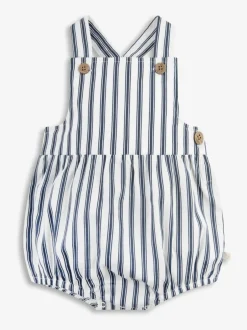 The Little Tailor Baby Woven Shorty 100% Cotton Romper Blue Outlet