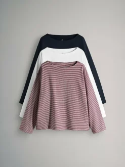 The Set 3 Pack Boat Neck Heavyweight T-Shirts Navy/White/Stripe Online