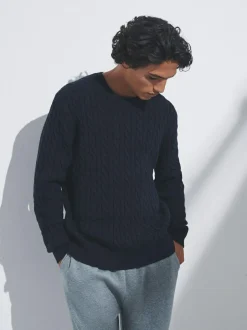 The Set 2 Pack Cable Knit Jumpers with Wool Navy Blue/Brown New