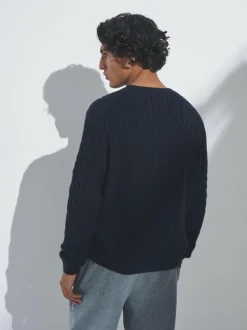 The Set 2 Pack Cable Knit Jumpers with Wool Navy Blue/Brown New