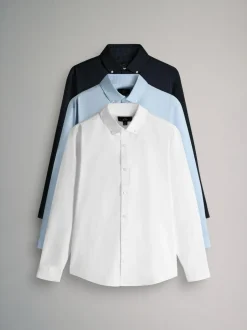 The Set 3 Pack Cotton Stretch Oxford Shirts Navy Blue/White Outlet