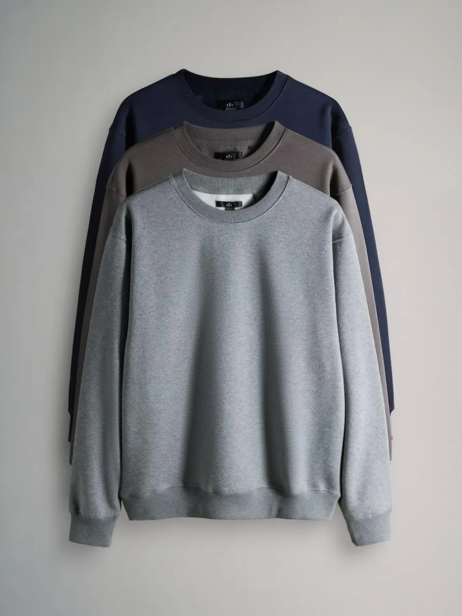 The Set 3 Pack Crew Neck Relaxed Fit Sweatshirts Blue/Grey