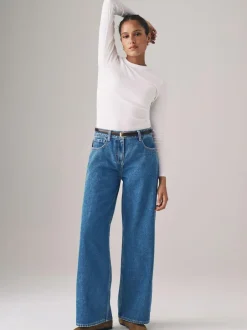 The Set 2 Pack Denim Wide Leg 100% Cotton Jeans Black/Mid Blue Best