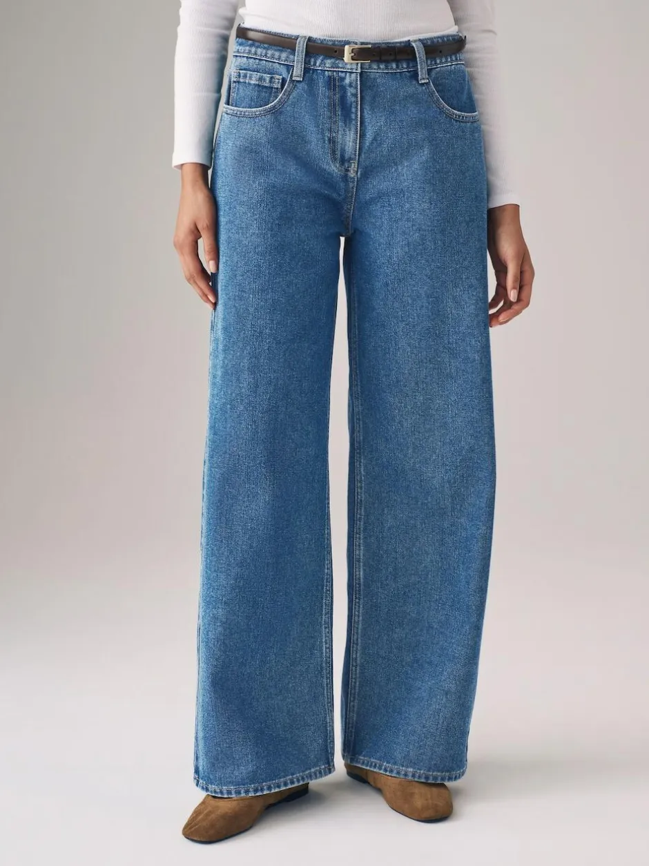 The Set 2 Pack Denim Wide Leg 100% Cotton Jeans Black/Mid Blue Best