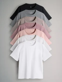 The Set 7 Pack Essential T-Shirts Black/Brown/Taupe/Pink/Light Pink/Cream/White Hot