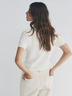 The Set 2 Pack Gold Button Knitted Short Sleeve Cardigans Cream/Black Best